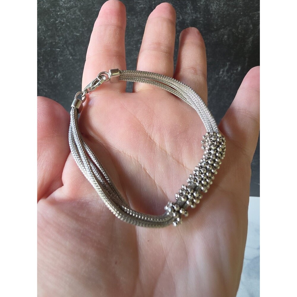 Italian 925 Sterling Silver Multistrand Chain Bracelet Vintage